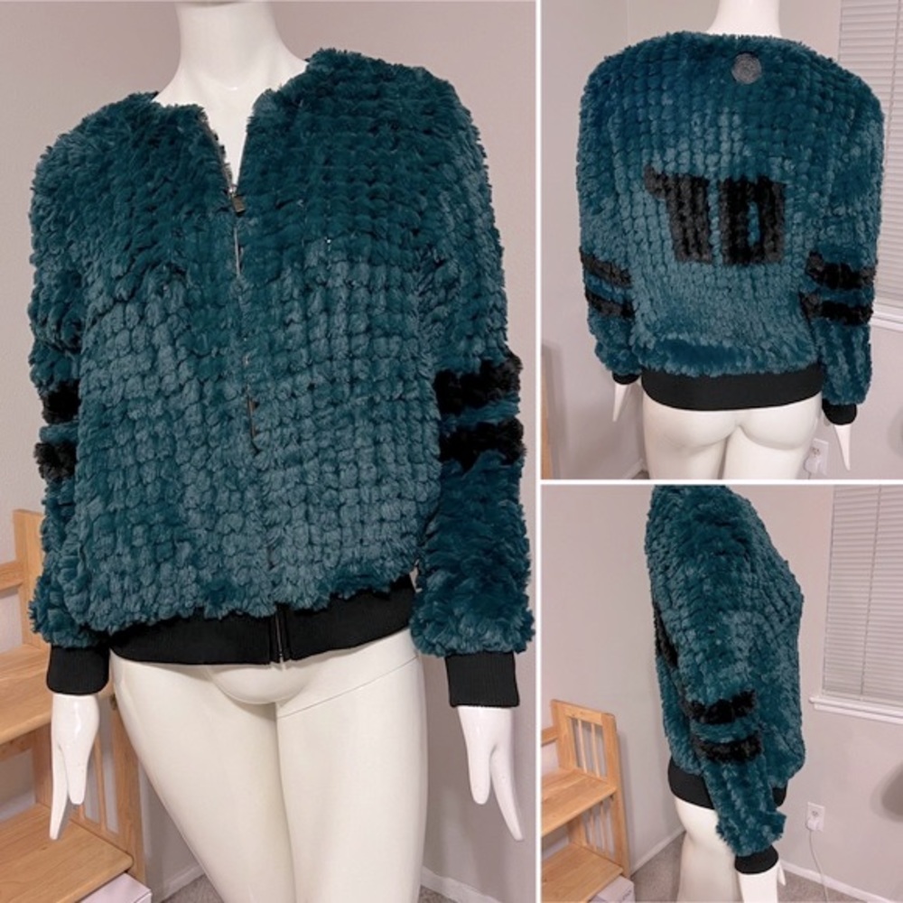 Faux Fur Varsity / Bomber Jacket- by BSB Jeans-Sz M-EUC